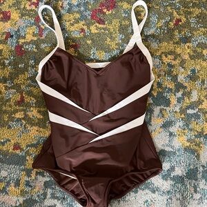 Brown and Cream One Piece Swimsuit
